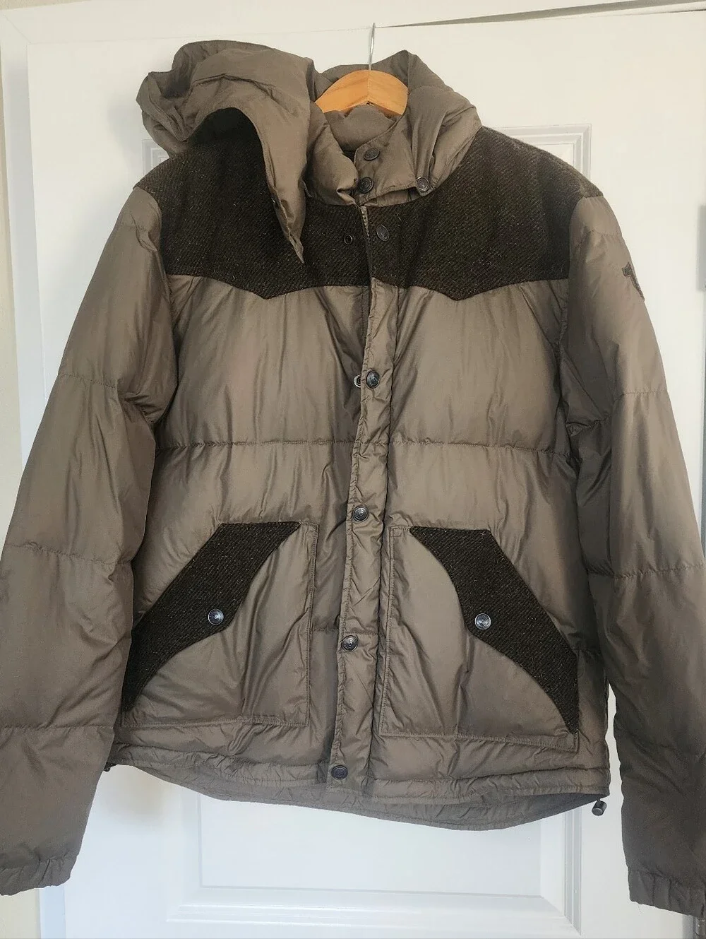 True Religion Olive Wool Contrast Down Puffer Jacket Men’s L NWT